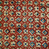 Pure Cotton Kalamkari Rust With Green Blue Cream Squares And Diamonds Hand Block Print Fabric