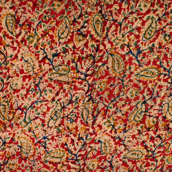 Pure Cotton Kalamkari Rust With Kairi Jaal Hand Block Print Fabric