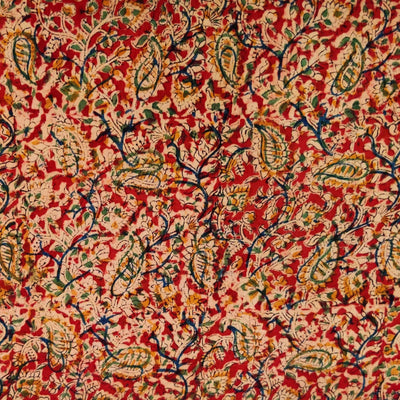 Pure Cotton Kalamkari Rust With Kairi Jaal Hand Block Print blouse Fabric ( 1.20 meter )