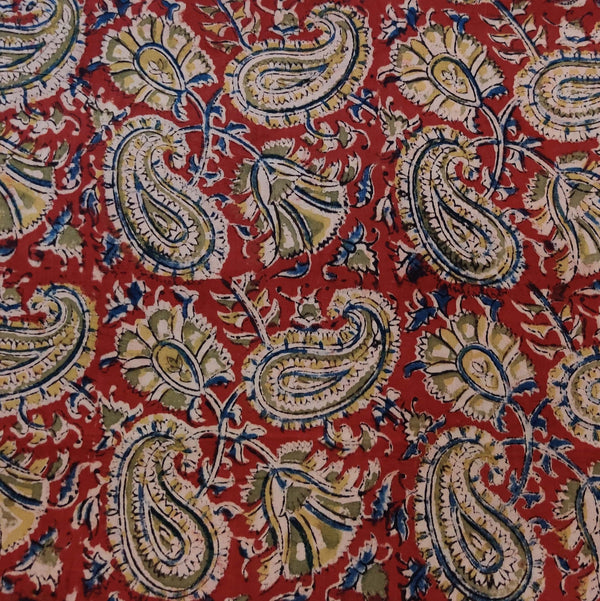 Pure Cotton Kalamkari Rust With Paisley Jaal Hand Block Print Fabric
