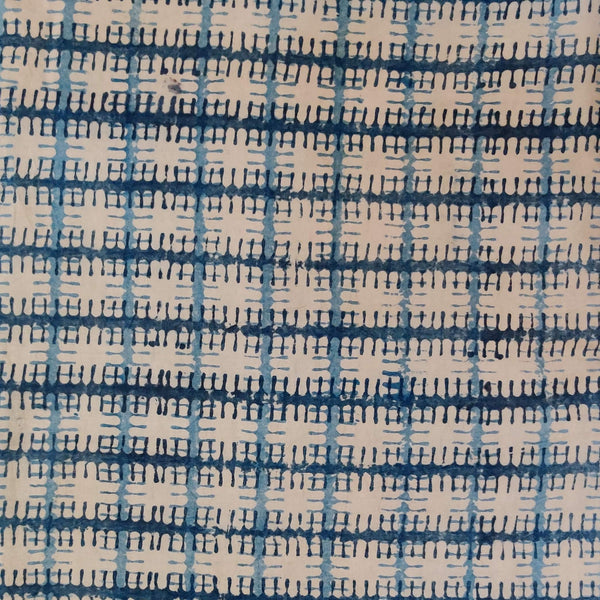 Pure Cotton Kalamkari Shades Of Blue Geometric Hand Block Print Fabric