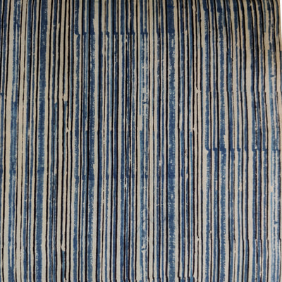 Pure Cotton Double Process Kalamkari With Shades Of Blue Stripes Hand Block Print Fabric