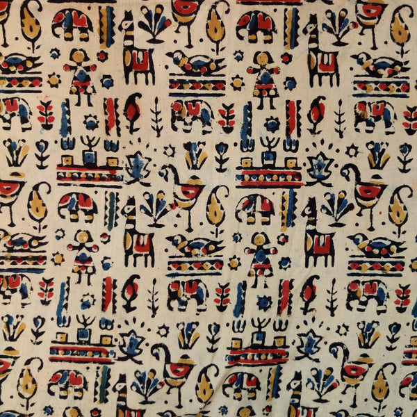 Pure Cotton Kalamkari With Tribal Village Hand Block Print Fabric