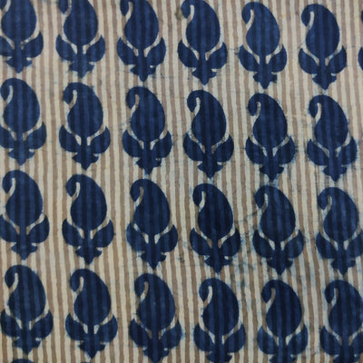 Pure Cotton Kashish Indigo With Kashish Stripes And Indigo Kairi Hand Block Print Fabric