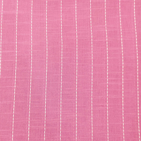 Pre-cut 1.50 meter Pure Cotton Lavender Handloom With Thread Stripes Woven Fabric