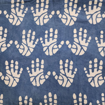 Pure Cotton Light Blue Dabu With Hand Print Hand Block Print Fabric