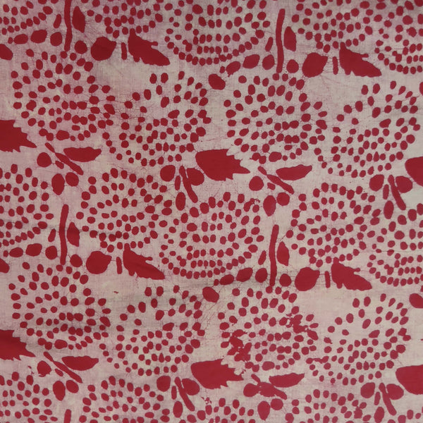 Pre-cut 1.5 Meter Pure Cotton Light Dabu Peachy Red With Fruity Jaal Hand Block Print Fabric