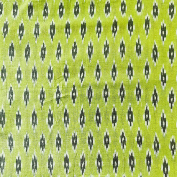 Pure Cotton Light Green Mercerised Ikkat With Grey Woven Motifs Handwoven Blouse Fabric ( 0.95 Cm )