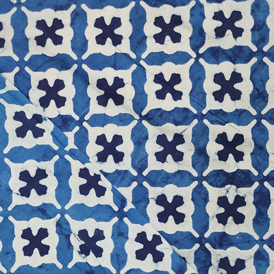 Pure Cotton Light Indigo With All Over Pattern Hand Block Print Fabric