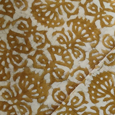 Pure Cotton Light Mud Mustard With Floral Jaal Hand Block Print Bloue Fabric ( 1 Meter )