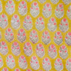 Pure Cotton Light Mustard Yellow With Tiny Light Pink Flower Plant Hand Block Print Fabric