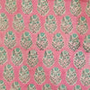 Pure Cotton Light Pink With Tiny Light Blue Flower Plant Hand Block Print Fabric