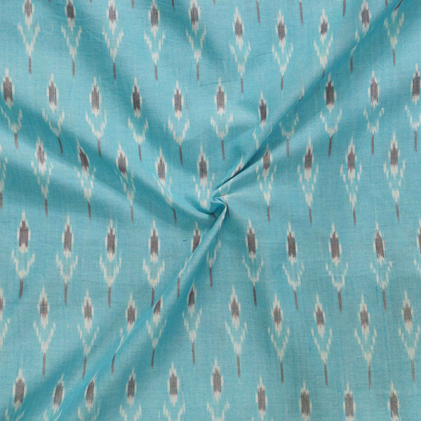 Pre-cut 2.30 meter Pure Cotton Mercerised Light Blue Ikkat With Plant Weaves Woven Fabric