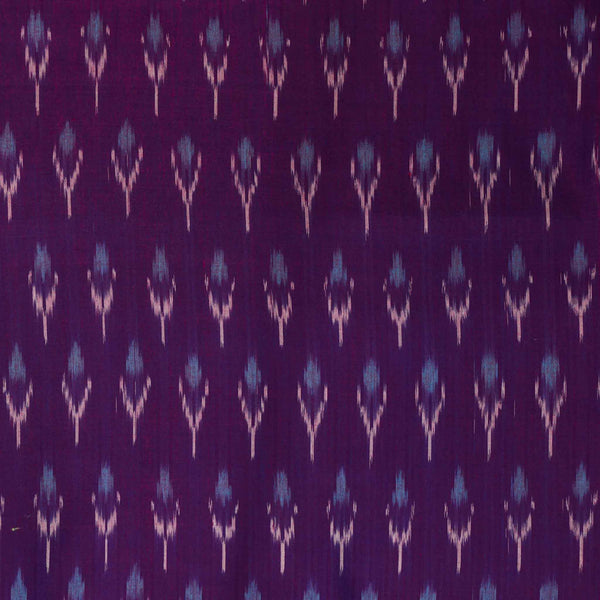 Precut 2.20 Meter Pure Cotton Mercerised Purple Ikkat With Cream Light Blue Plant Weaves Woven Fabric