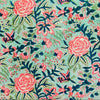 Pure Cotton Mist Blue With Pink And Blue Rose Jaal Hand Block Print Fabric
