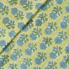 Pure Cotton Mul Jaipuri Pastel Green With Light Blue Single Flower Motif Hand Block Print Fabric