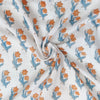 Pure Cotton Mul Jaipuri White With Orange Double Flowers Hand Block Print Fabric