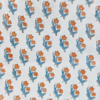 Pure Cotton Mul Jaipuri White With Orange Double Flowers Hand Block Print Fabric