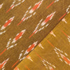 Pure Cotton Fine Mustard Brown Mercerised Ikkat With Cream And Orange Weave Woven Fabric