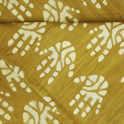 Pure Cotton Mustard Dabu With Hand Print Hand Block Print Fabric