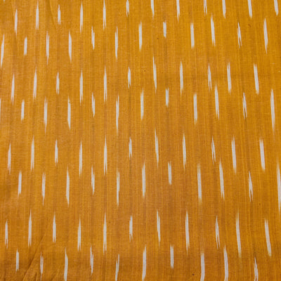 Pre Cut 2.15 Meter Pure Cotton Mustard Ikkat With Tiny Cream Weaves Woven Fabric