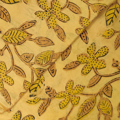 Pure Cotton Mustard Vanaspati With Simple Floral Jaal Hand Block Print Fabric
