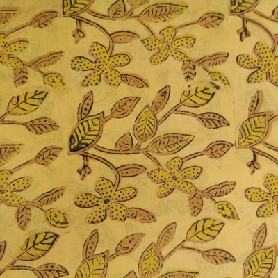 Pure Cotton Mustard Vanaspati With Simple Floral Jaal Hand Block Print Fabric