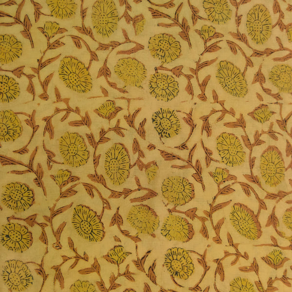 Pure Cotton Mustard Vanaspati With Simple Small Floral Jaal Hand Block Print Fabric