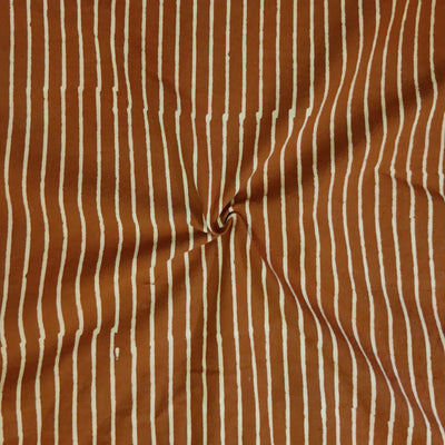 Pure Cotton Napthol Discharge Brown With Stripes Hand Block Print Fabric