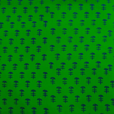 Pure Cotton Napthol Discharge Dark Green With Fish Bone Motifs Hand Block Print Fabric