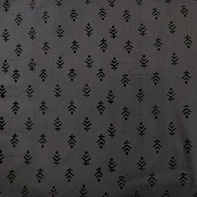 Pure Cotton Napthol Discharge Grey With Black Simple Motifs Hand Block Print Fabric