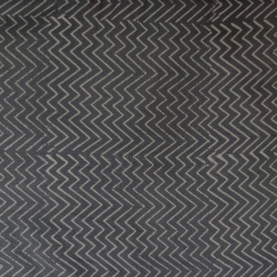 Pure Cotton Napthol Discharge Grey With Dark Green Zig Zag Hand Block Print Fabric