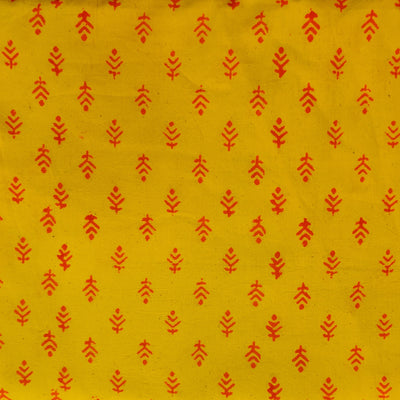 Pure Cotton Napthol Discharge Yellow With Simple Orange Motif Hand Block Print Fabric