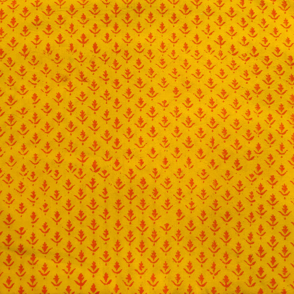 Blouse Piece 1 meter Pure Cotton Napthol Discharge Yellow With Tiny Orange Motif Hand Block Print Fabric