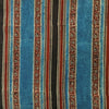Pure Cotton Natural Ajrak  Black Blue Red Intricate Stripes Hand Block Print Fabric1