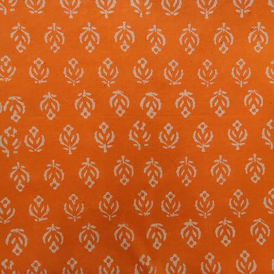 Pre -cut 2 meter Pure Cotton Orange Discharge With Cream Motifs Hand Block Print Fabric