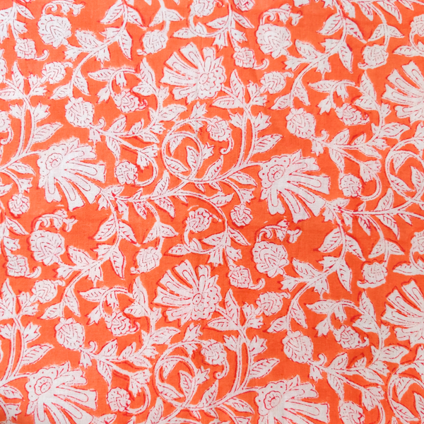 Pure Cotton Orange Peach  Jaipuri With Simple Jaal Hand Block Print Fabric