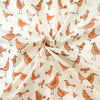 Pure Cotton Organic Dyed White With The Bird Family Hand Block Print Fabric