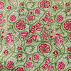 Pure Cotton Pastel Green With Pink And Maroon Floral Jaal Hand Block Print fabric