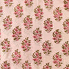 Pure Cotton Pastel Pink With Flower Plant Motifs Hand Block Print Fabric