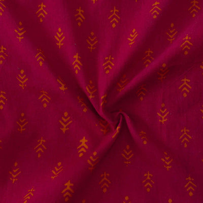 Pure Cotton Pink Gamthi With Orange Tiny Motifs Hand Block Print Fabric