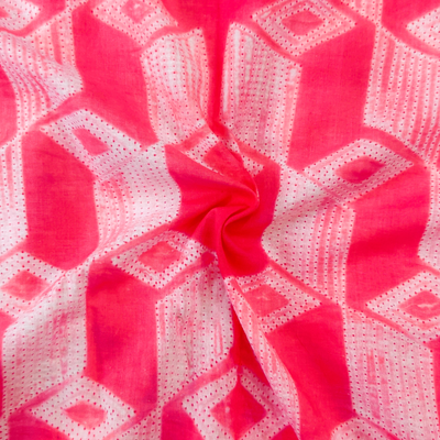 Pre-cut 1.60 meter Pure Cotton Pink Needle Thread Shibori With Cube Geometry Hand Dyed Fabric
