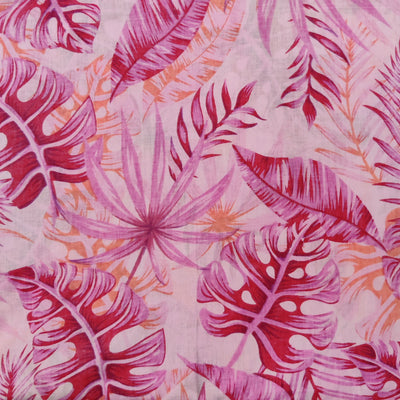 Pure Cotton Pink With Shades Of Pink Montsera Screen Print Fabric