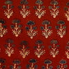 Pure Cotton Rust Ajrak With Blue Dahlia Flower Hand Block Print Fabric