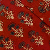 Pure Cotton Rust Ajrak With Blue Dahlia Flower Hand Block Print Fabric