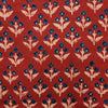 Pure Cotton Rust Discharge With Cream Blue Grass Flowers Hand Block Print Fabric