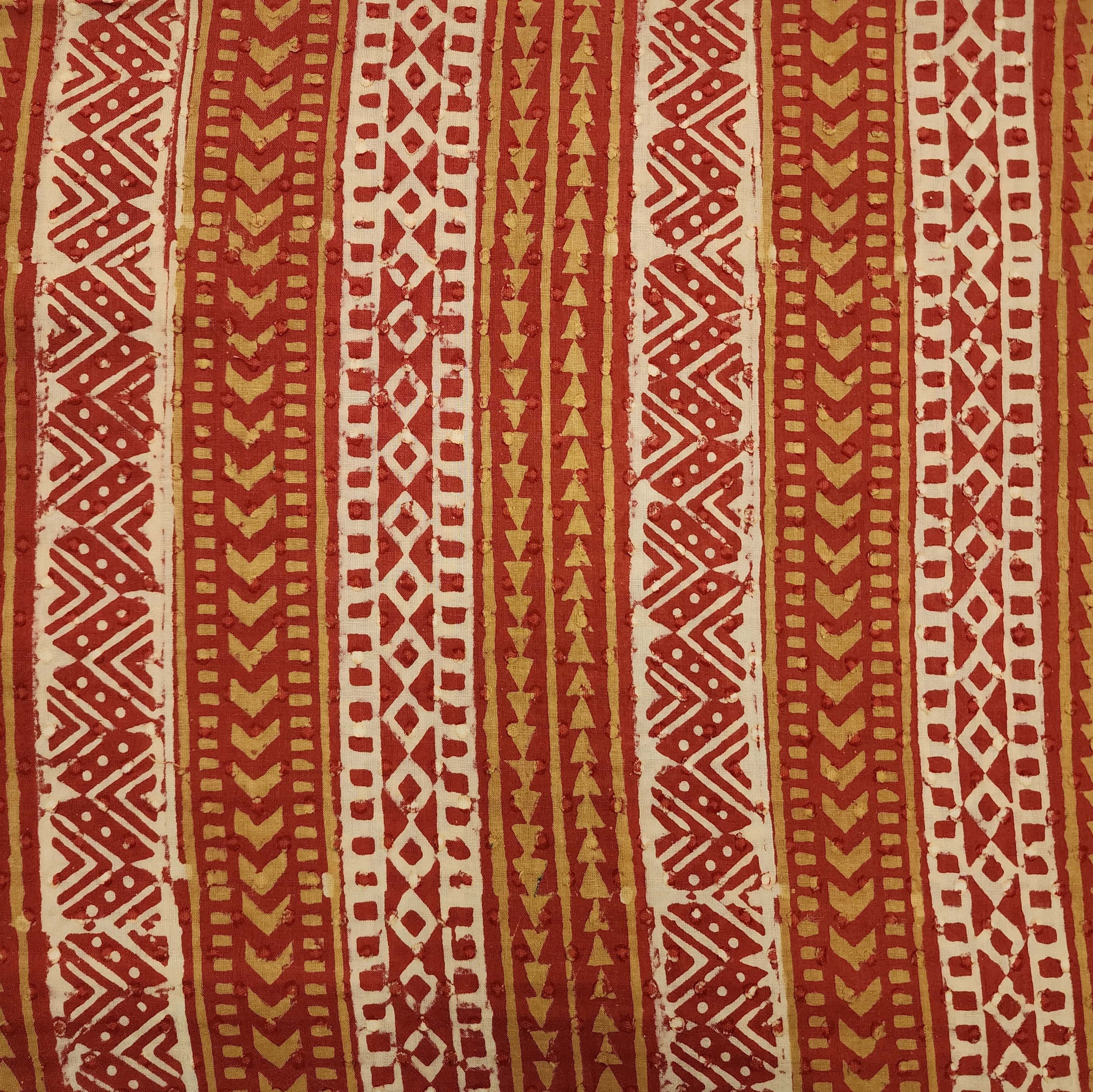 Pure Cotton Rust Discharge With Cream Orange Border Stripes Hand Block ...