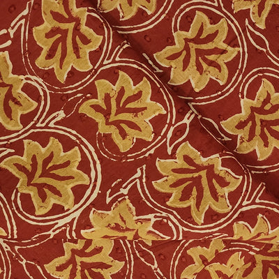Pure Cotton Rust Discharge With Cream Yellow Orange Floral Jaal Hand Block Print Fabric