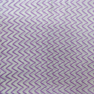 Pure Cotton Screen Print White With Purple Zig Zag Printed Fabric