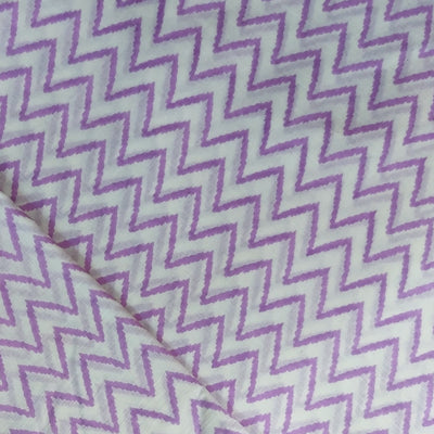 Pure Cotton Screen Print White With Purple Zig Zag Printed Fabric